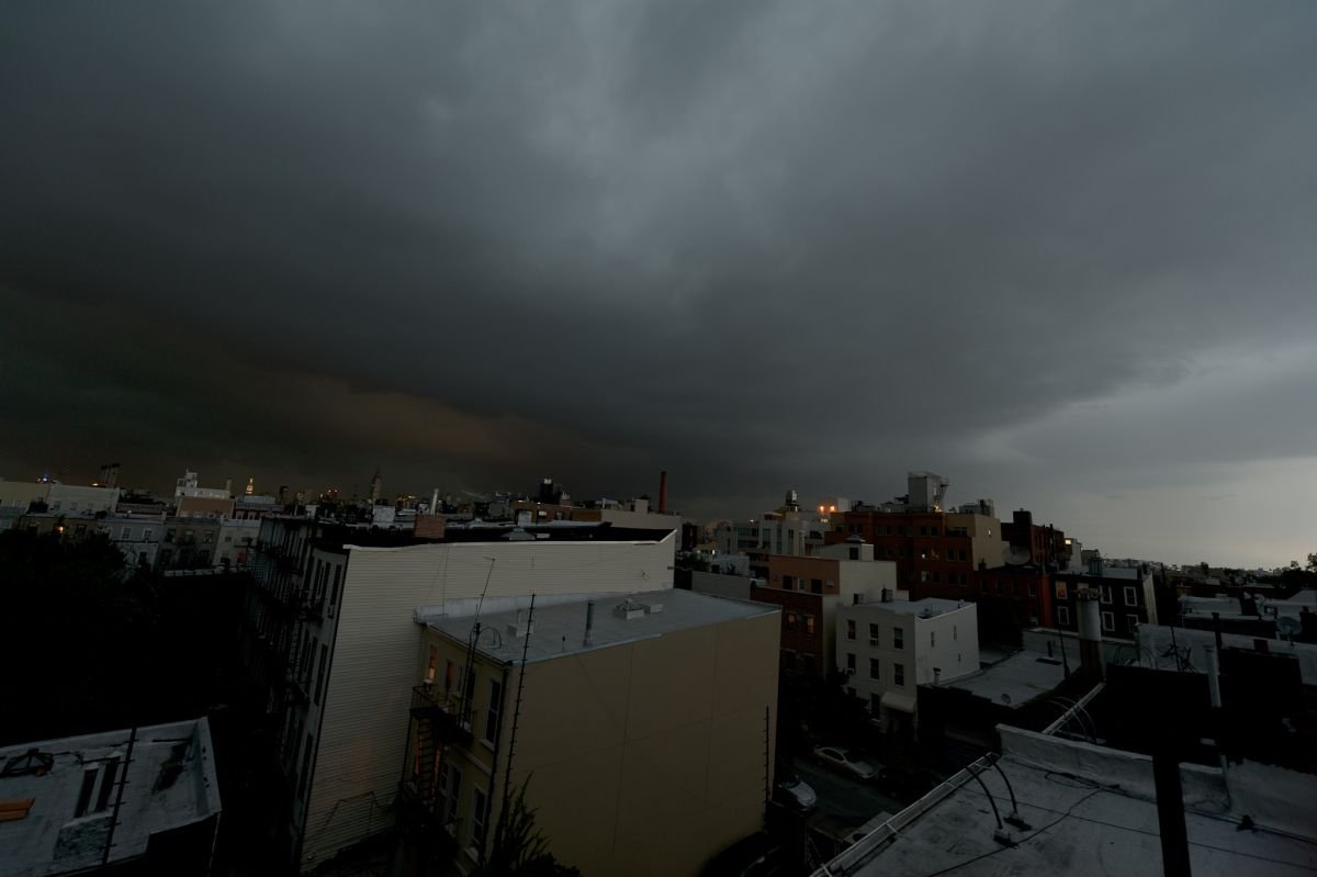 storm clouds over manhattan and brooklyn williamsburg bad weather