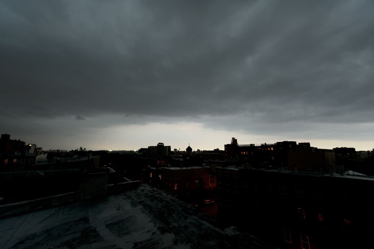 storm clouds over manhattan and brooklyn williamsburg bad weather