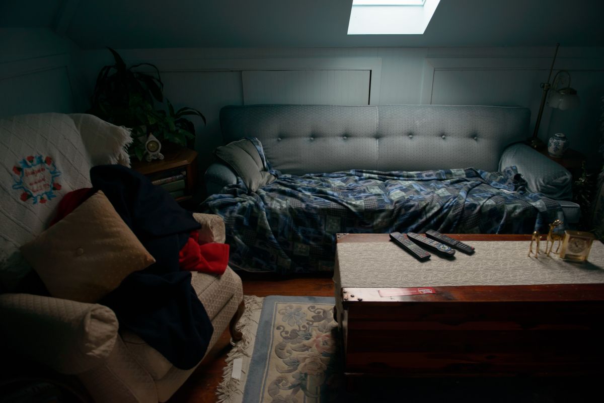 chair and blue couch