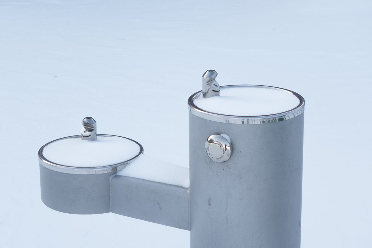 In East River State Park, a frozen drinking fountain