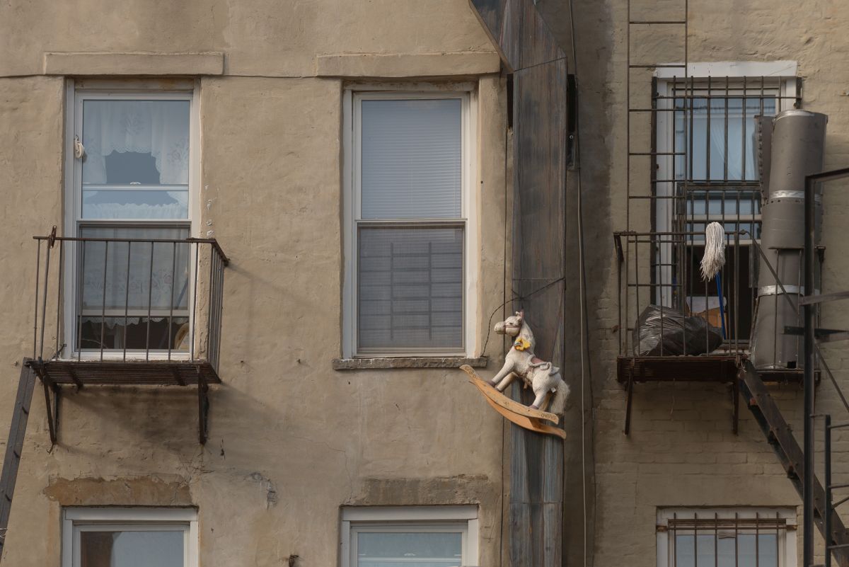 rocking horse in window bed stuy