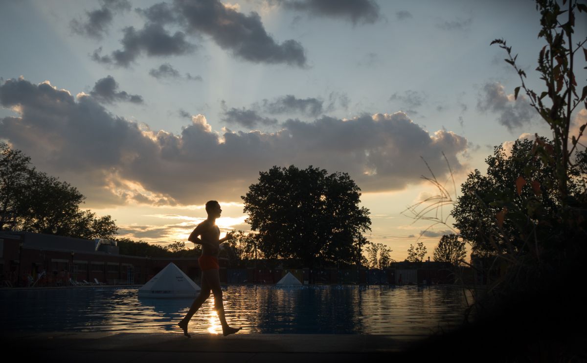 guard making round swimming pool red hook brooklyn