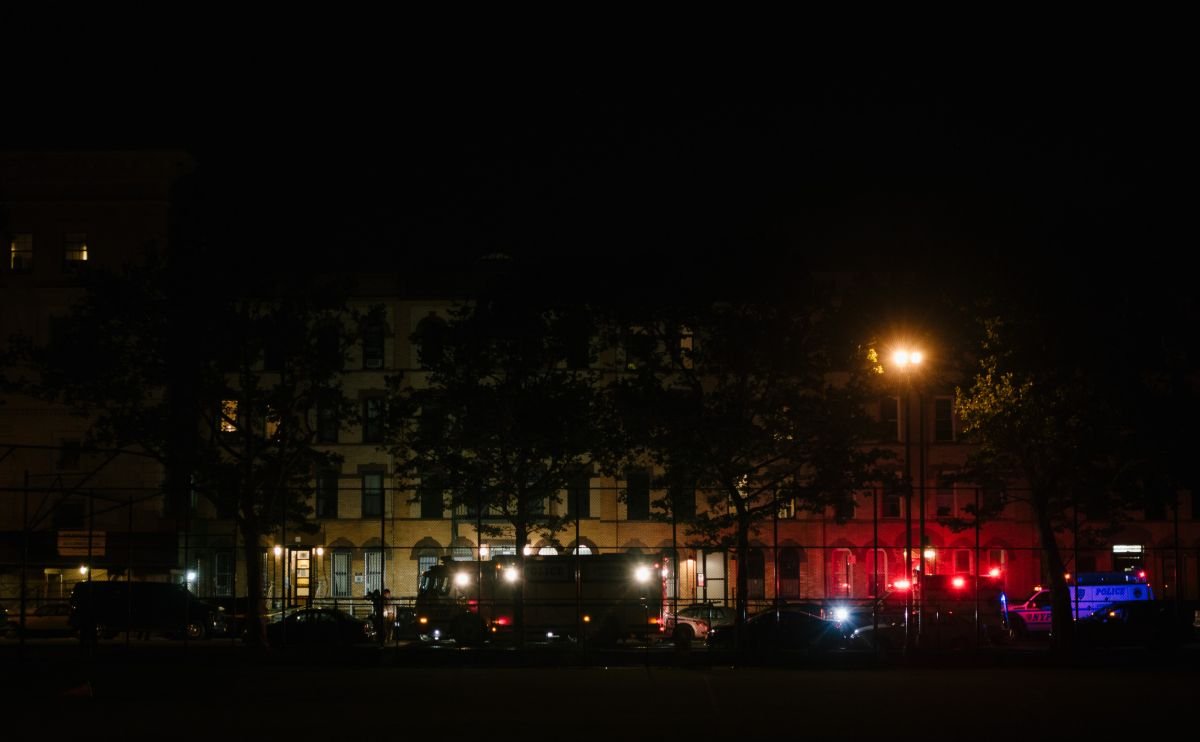 NYPD on Madison, viewed from across the park on Monroe