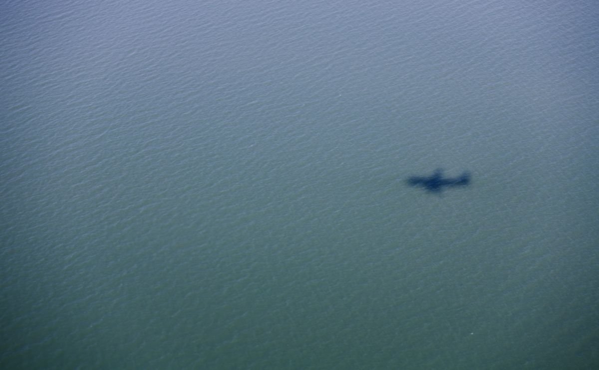 Above the San Francisco Bay, approaching the airport