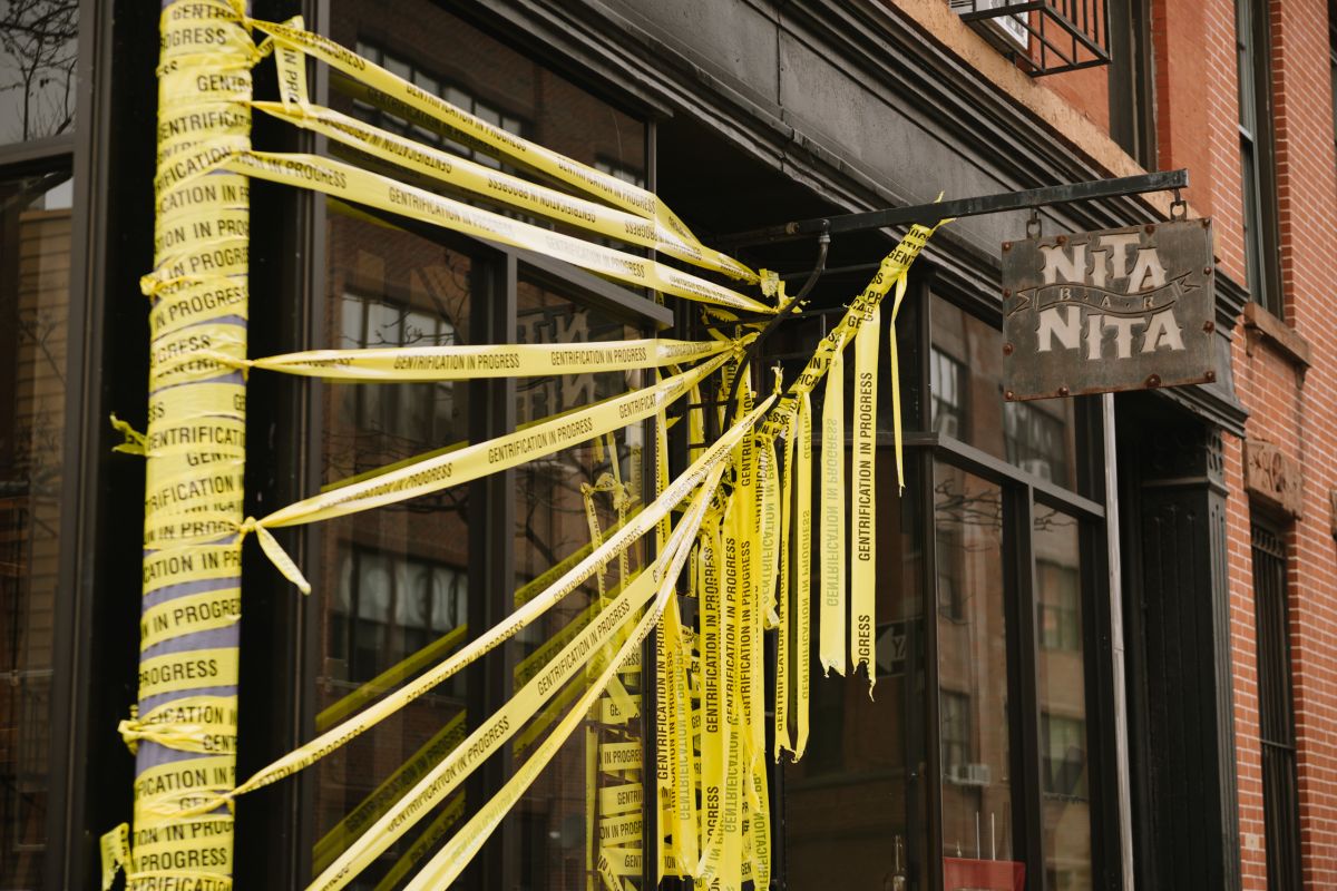 Nita Nita in Williamsburg, Brooklyn has closed and become a gentrification crime scene/artist installation.