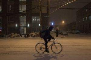 Cyclist in the snow
