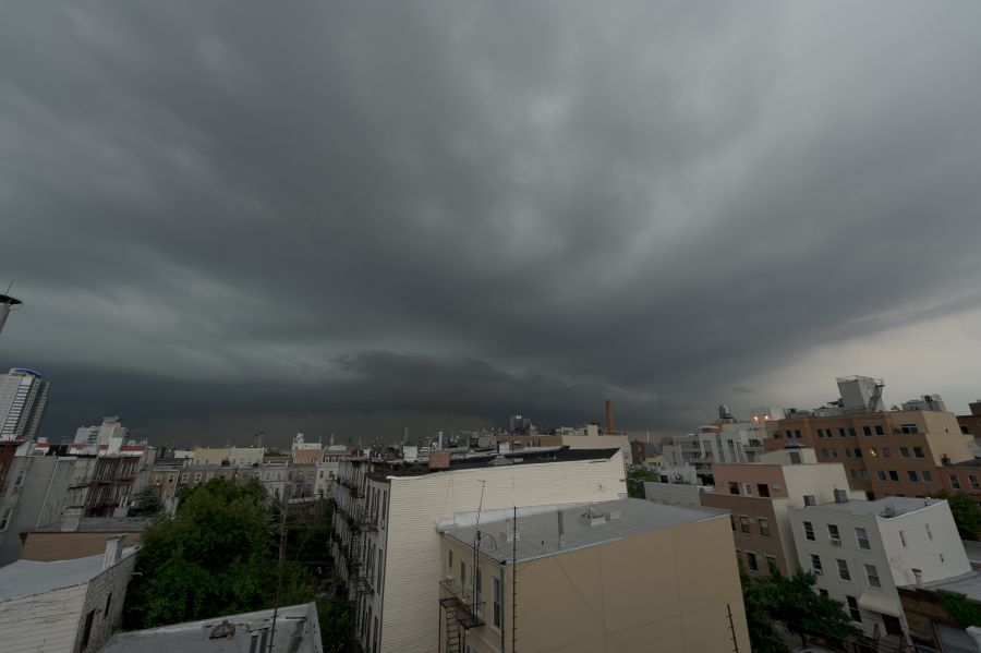 storm clouds over manhattan and brooklyn williamsburg bad weather