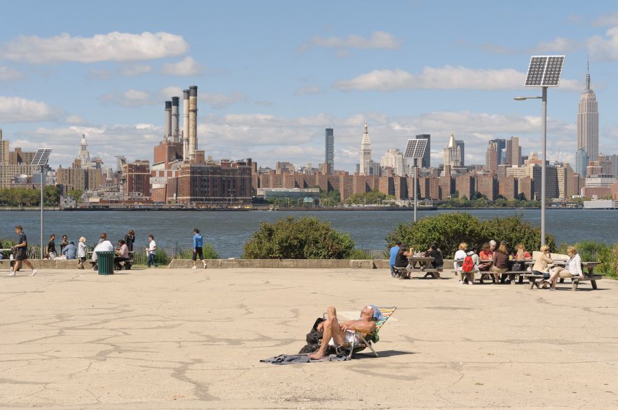 tanning old man east river state park manhattan skyline