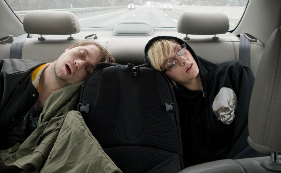 Dean and Brittany taking a nap in the back seat