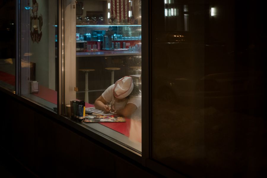 Girl at shop counter Painting with Acrylic