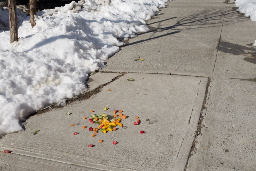 view of fruit salad on sidewalk