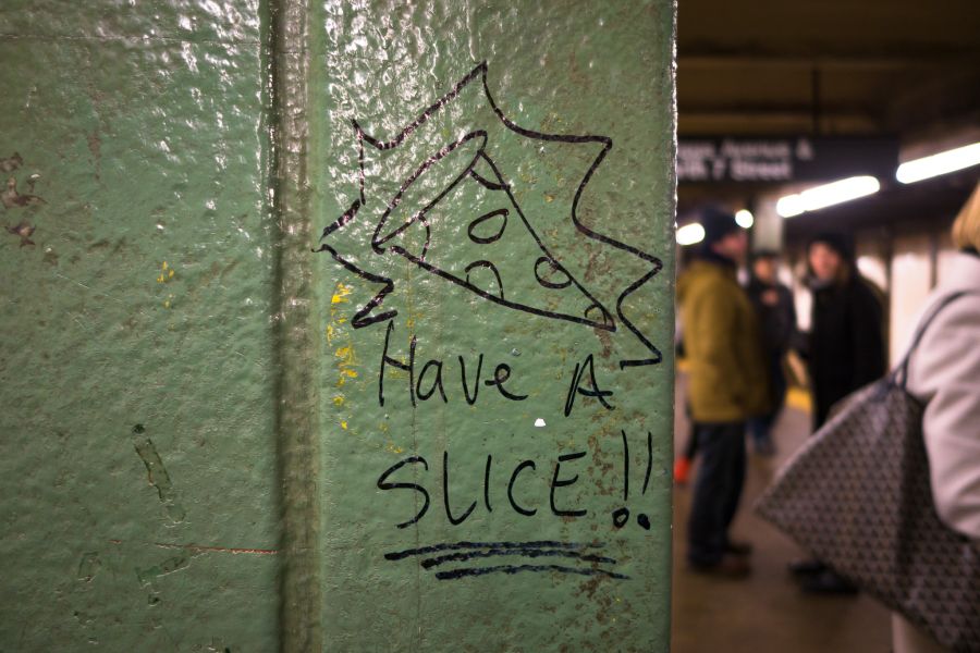 graffiti on subway platform column