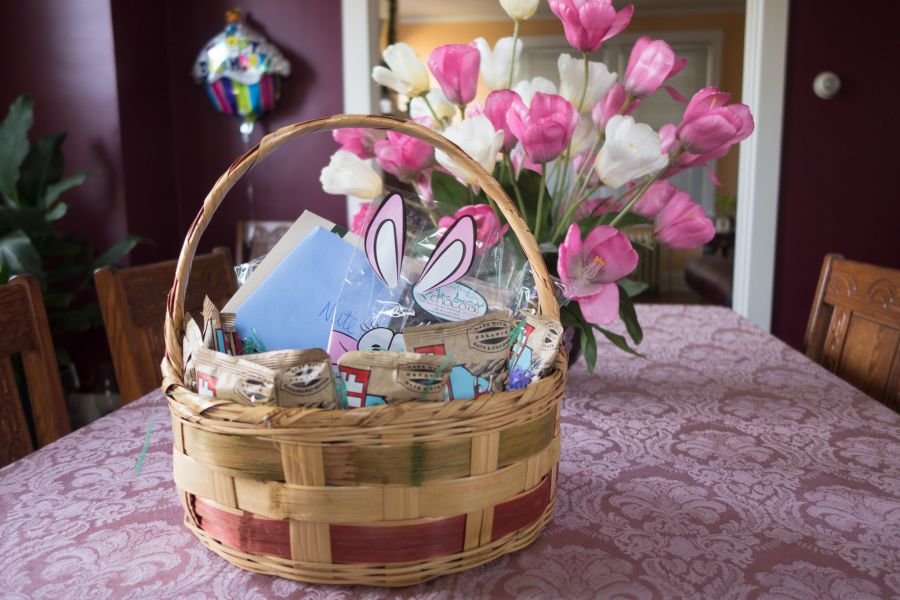 easter basket on my parent's dining room table